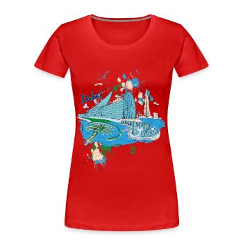 Dubai Skyline – Modern superlatives by the sea - Women's Premium Organic T-Shirt - red - Front - Mia (176cm)
