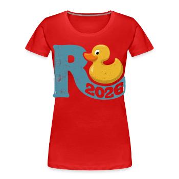 Gummy Duck Pension 2026 - Retraite - Pension - T-shirt bio Premium Femme - rouge - Devant - Mia (176cm)