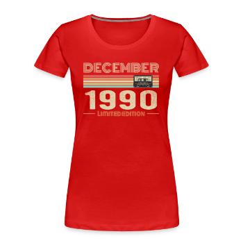 Décembre 1990 anniversaire Décembre 1990 Décembre - T-shirt bio Premium Femme - rouge - Devant - Mia (176cm)
