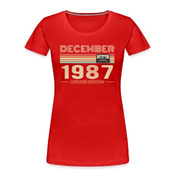 Dezember 1987 Geburtstag Dezember 1987 Dezember - Frauen Premium Bio T-Shirt - Rot - Vorne - Mia (176cm)