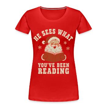 Il voit ce que vous avez lu Chemise - T-shirt bio Premium Femme - rouge - Devant - Mia (176cm)
