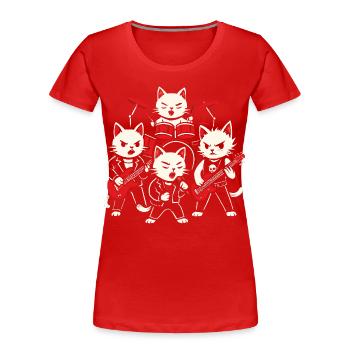 Rockband Katzen Schlagzeug spielen Gitarren Musik Grafik - Frauen Premium Bio T-Shirt - Rot - Vorne - Mia (176cm)