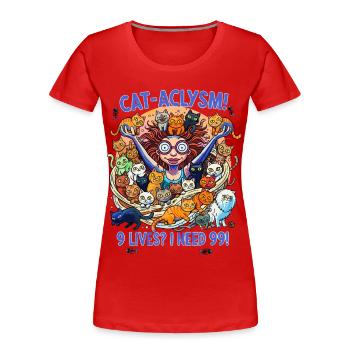 Crazy Cats Woman - CAT-ACLYSM! - Women's Premium Organic T-Shirt - red - Front - Mia (176cm)