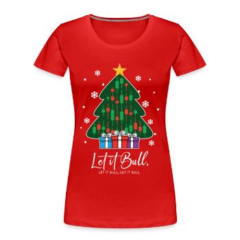 Let It Bull Crypto Exchanges Arbre de Noël - T-shirt bio Premium Femme - rouge - Devant - Mia (176cm)