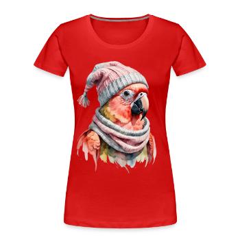 Perroquet d’hiver avec chapeau et écharpe en laine - T-shirt bio Premium Femme - rouge - Devant - Mia (176cm)
