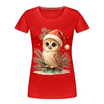 Hibou de Noël avec chapeau de Père Noël - T-shirt bio Premium Femme - rouge - Devant - Mia (176cm)