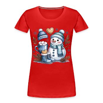 Winter Magic Snowman Cocoa - Women's Premium Organic T-Shirt - red - Front - Mia (176cm)