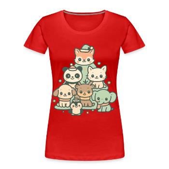 Christmas Animals Pyramid – Sweet Xmas Animal Friends - Women's Premium Organic T-Shirt - red - Front - Mia (176cm)