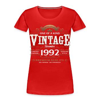 33ème Anniversaire Millésime Novembre Millésime 1992 - T-shirt bio Premium Femme - rouge - Devant - Mia (176cm)