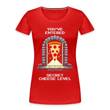 Geheimes Käse-Level betreten | Pizza Dungeon Gag - Frauen Premium Bio T-Shirt - Rot - Vorne - Mia (176cm)
