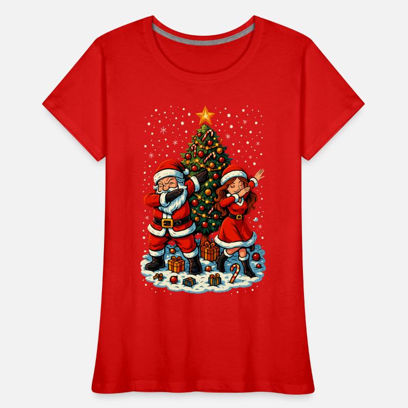 Dabbing Père Noël et Mère Noël devant le sapin de Noël T-shirt bio Premium Femme