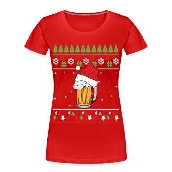 Christmas Beer Sweater Ugly Gift Idea Funny Humor - Women's Premium Organic T-Shirt - red - Front - Mia (176cm)