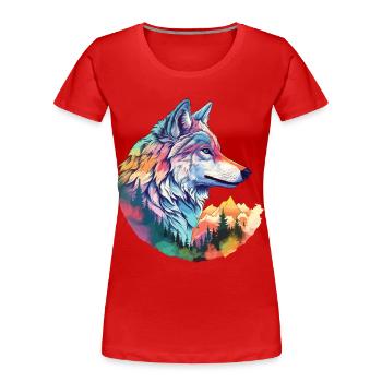 Wolf Wolf's Head Forest Nature Mountains Wilderness Colorful - Women's Premium Organic T-Shirt - red - Front - Mia (176cm)