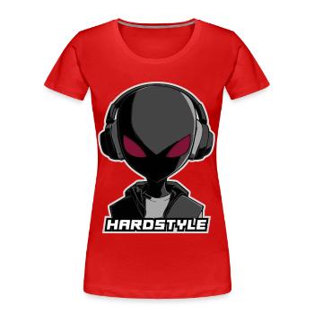 Hardstyle Alien – Conception musicale au casque - T-shirt bio Premium Femme - rouge - Devant - Mia (176cm)