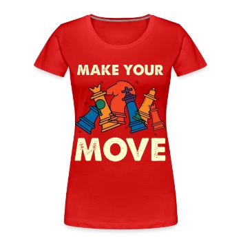 Mach deinen Zug – bunte Schachfiguren - Frauen Premium Bio T-Shirt - Rot - Vorne - Mia (176cm)