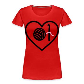 Crochet Tricot Coeur Fil Rose Fait Main Femme - T-shirt bio Premium Femme - rouge - Devant - Mia (176cm)