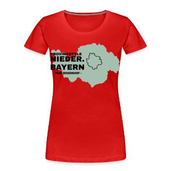 Niederbayern | DEGGENDORF - Frauen Premium Bio T-Shirt - Rot - Vorne - Mia (176cm)