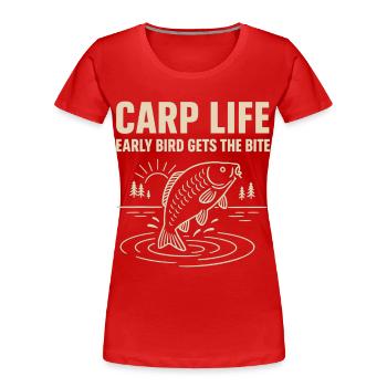 Karpfenleben Frühaufsteher Fangt Mehr - Frauen Premium Bio T-Shirt - Rot - Vorne - Mia (176cm)