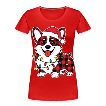 Hund Corgi Weihnachten Plaid Rot Plaid - Frauen Premium Bio T-Shirt - Rot - Vorne - Mia (176cm)