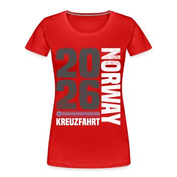 Norwegen Kreuzfahrt 2026  - Frauen Premium Bio T-Shirt - Rot - Vorne - Mia (176cm)