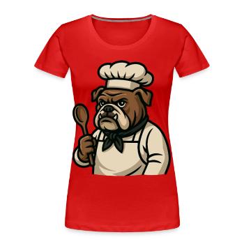 Bulldogge Koch mit Löffel Küche Maskottchen Kunst - Frauen Premium Bio T-Shirt - Rot - Vorne - Mia (176cm)