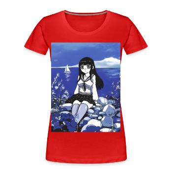 Seemann Mädchen Schulmädchen am Meeres in Blau - Frauen Premium Bio T-Shirt - Rot - Vorne - Mia (176cm)