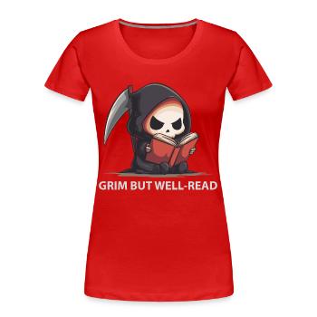 Lesender Reaper – Dark Cute Humor - Frauen Premium Bio T-Shirt - Rot - Vorne - Mia (176cm)