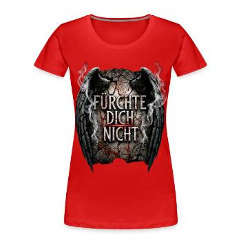 FÜRCHTE DICH NICHT Stein Engelsflügel - Frauen Premium Bio T-Shirt - Rot - Vorne - Mia (176cm)