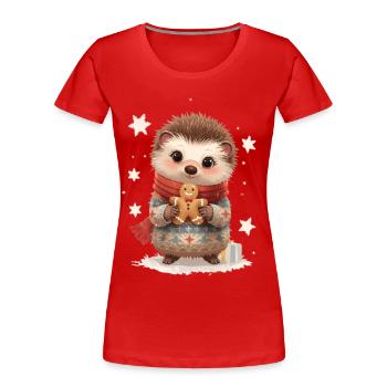 Cuddly hedgehog with gingerbread - Women's Premium Organic T-Shirt - red - Front - Mia (176cm)