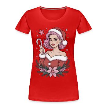 Mrs Claus Candy, Weihnachts Shirt, süß - Frauen Premium Bio T-Shirt - Rot - Vorne - Mia (176cm)