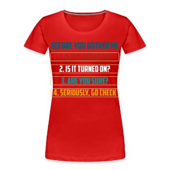 Before You Bother Me Tech Checks - Women's Premium Organic T-Shirt - red - Front - Mia (176cm)