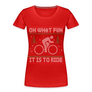 LUSTIGER UGLY CHRISTMAS RENNRAD RADSPORT FAHRRAD - Frauen Premium Bio T-Shirt - Rot - Vorne - Mia (176cm)