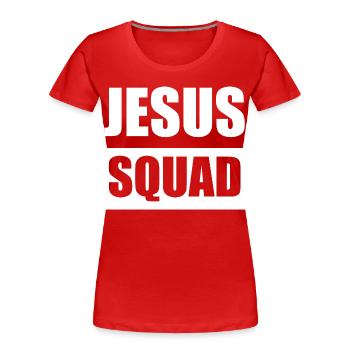 Jesus Squad Logo Tee - Frauen Premium Bio T-Shirt - Rot - Vorne - Mia (176cm)