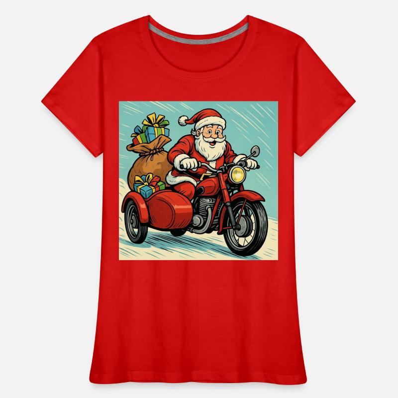 Weihnachtsmann auf einem Motorrad mit Seitenwagen – Comic-Stil Frauen Premium Bio T-Shirt