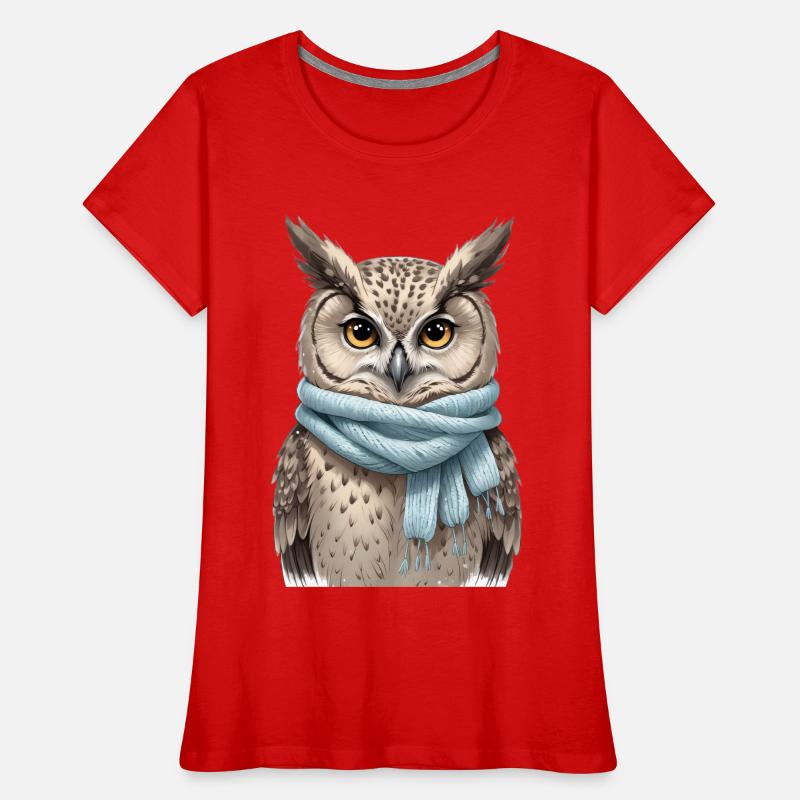 Winter Eule mit Blauem Schal Frauen Premium Bio T-Shirt