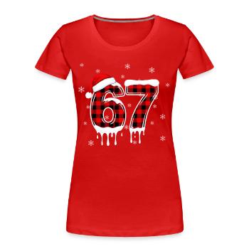 Six Seven 6 7 Meme Plaid Design with Santa Hat - Women's Premium Organic T-Shirt - red - Front - Mia (176cm)