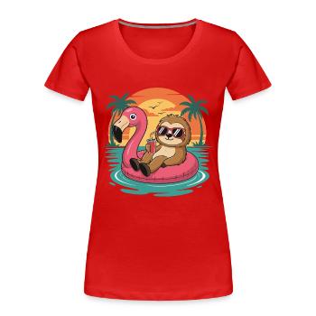 Coucher de soleil drôle de paresseux tropical d’été de flamants roses - T-shirt bio Premium Femme - rouge - Devant - Mia (176cm)