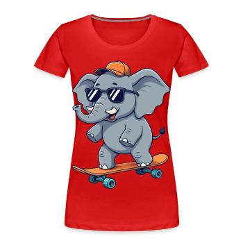 Funny Elephnat Skating on Skateboard Cartoon Skate - Women's Premium Organic T-Shirt - red - Front - Mia (176cm)