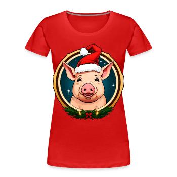 Weihnachten Schweine - Frauen Premium Bio T-Shirt - Rot - Vorne - Mia (176cm)