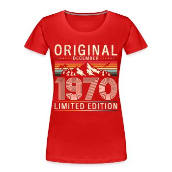 55e anniversaire Original Décembre Né en 1970 - T-shirt bio Premium Femme - rouge - Devant - Mia (176cm)