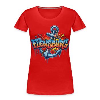 Flensburg Graffiti with Anchor - Women's Premium Organic T-Shirt - red - Front - Mia (176cm)