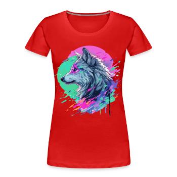 Wolf Wolfskopf Manga Anime Japan Style Kunst Bunt - Frauen Premium Bio T-Shirt - Rot - Vorne - Mia (176cm)