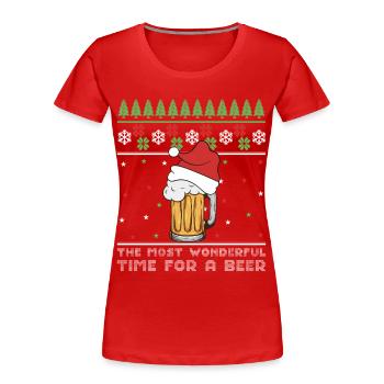 Bière de Noël Pull Moche Noël Alcool Apéro Moche - T-shirt bio Premium Femme - rouge - Devant - Mia (176cm)