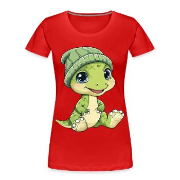 Dessin animé Animaux de dinosaures mignons et mignons - T-shirt bio Premium Femme - rouge - Devant - Mia (176cm)