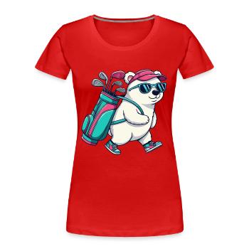 Funny Polar-Bear Golfer Cartoon Cool Golf Animal - Women's Premium Organic T-Shirt - red - Front - Mia (176cm)