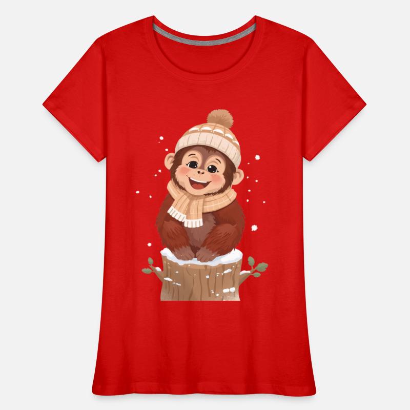Winter monkey on tree stump Women's Premium Organic T-Shirt