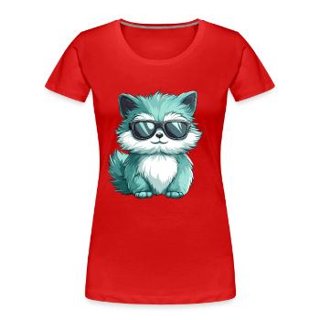 Cute Fluffy Cat Cartoon Kawaii Wearing Sunglasses - Women's Premium Organic T-Shirt - red - Front - Mia (176cm)