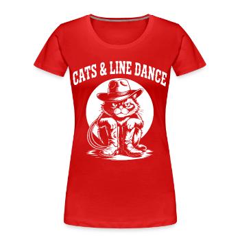 Katzencowboy Line Dance - Frauen Premium Bio T-Shirt - Rot - Vorne - Mia (176cm)