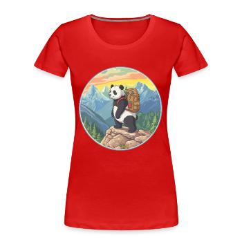 Cute Panda Hiking Camping Mountain Adventure - Women's Premium Organic T-Shirt - red - Front - Mia (176cm)