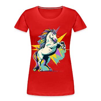 Licorne Pop Art Magie Fantastique Colorée Magie Conte de Fées Magie - T-shirt bio Premium Femme - rouge - Devant - Mia (176cm)